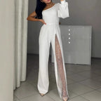 Asymmetrischer einseitiger Damen-Jumpsuit mit Paillettenpanel R&B