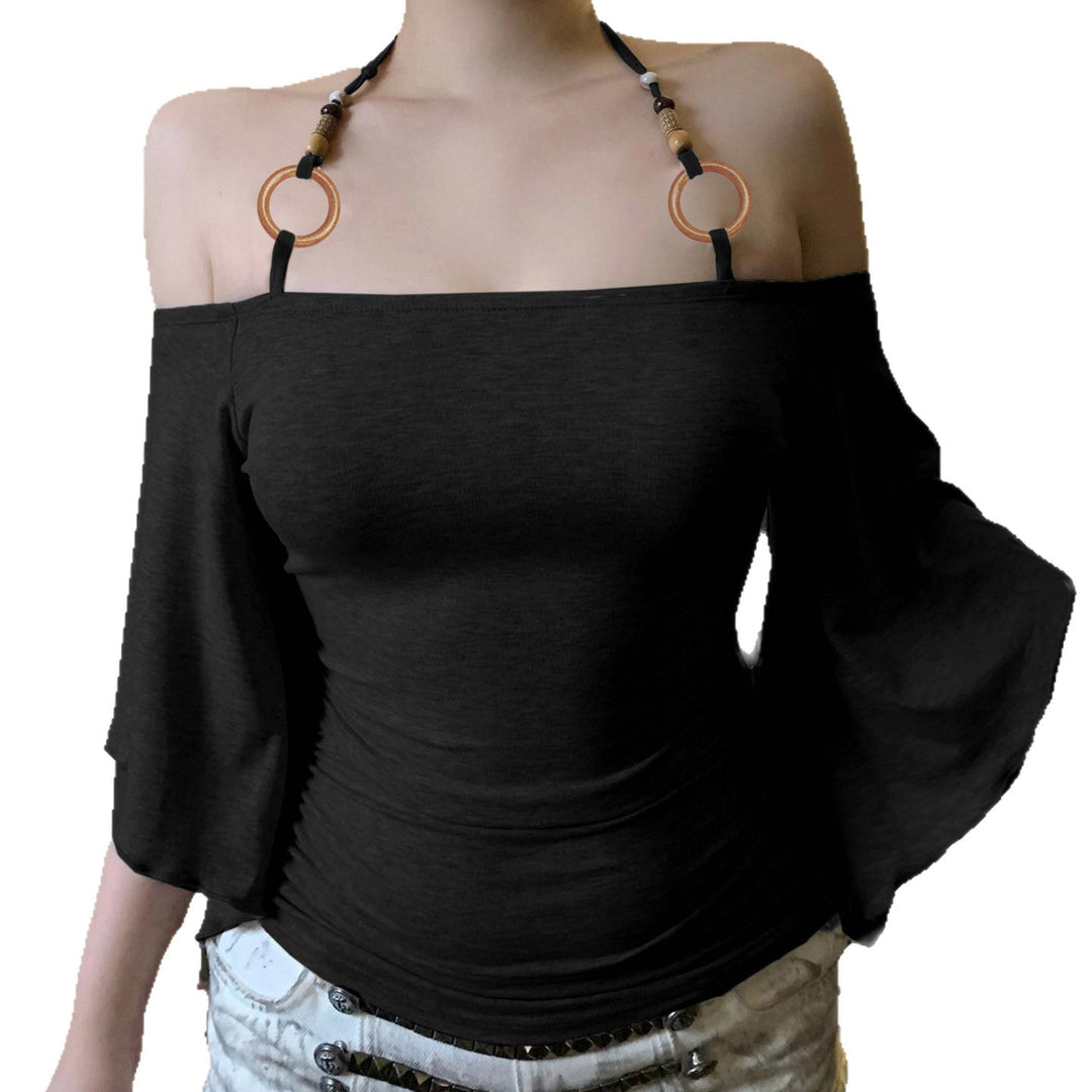 Damen Off-Shoulder Oberteil mit voluminösen Ärmeln und dekorativen Bindedetails R&B