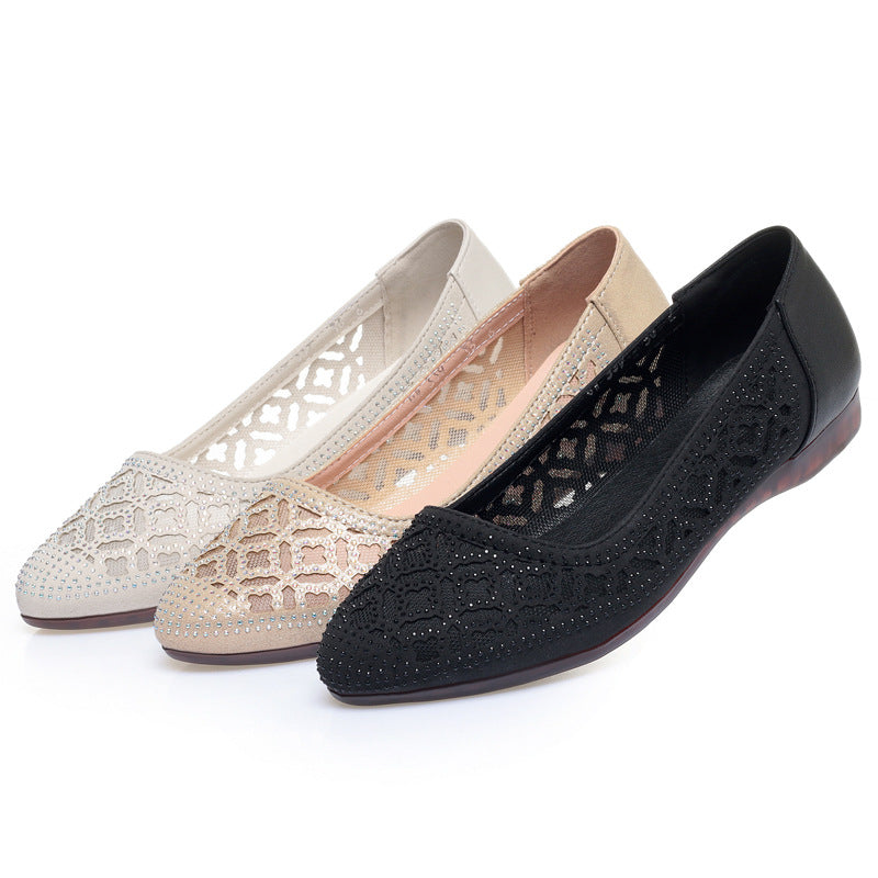 Damen Ballerinas mit elegantem Lochdesign und funkelnden Strassakzenten R&B