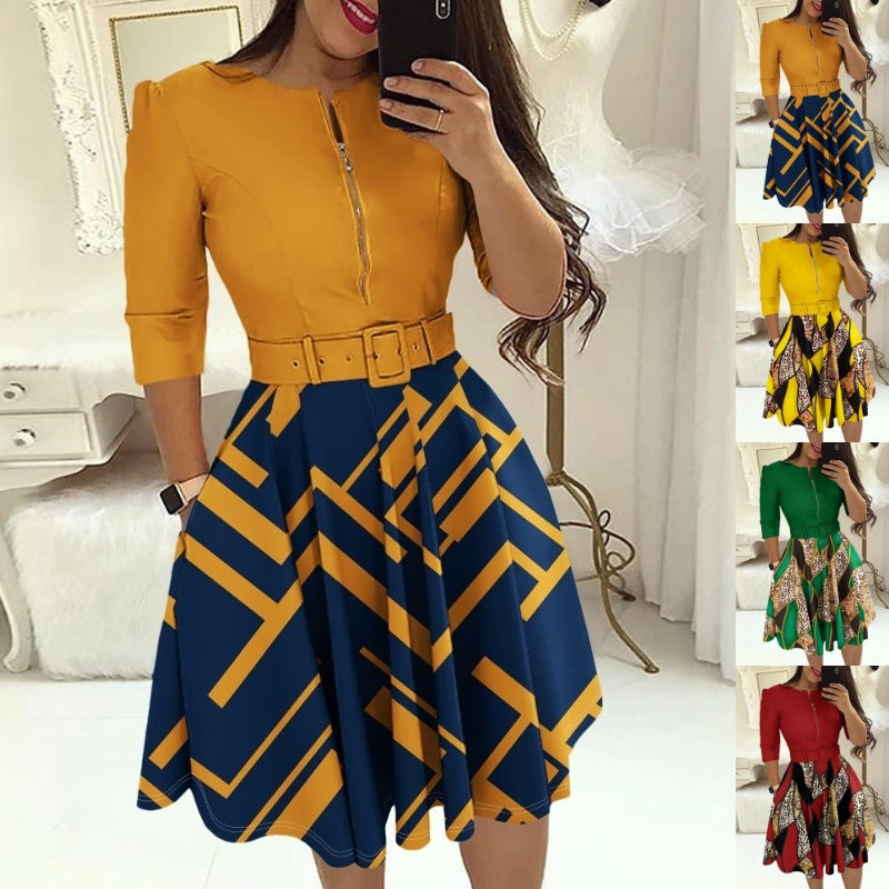Damen Kleid mit modischem Zip-Design und betontem Taillenbund R&B
