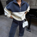 Damen bequemer Zip-Pullover mit überschnittenen Schultern R&B