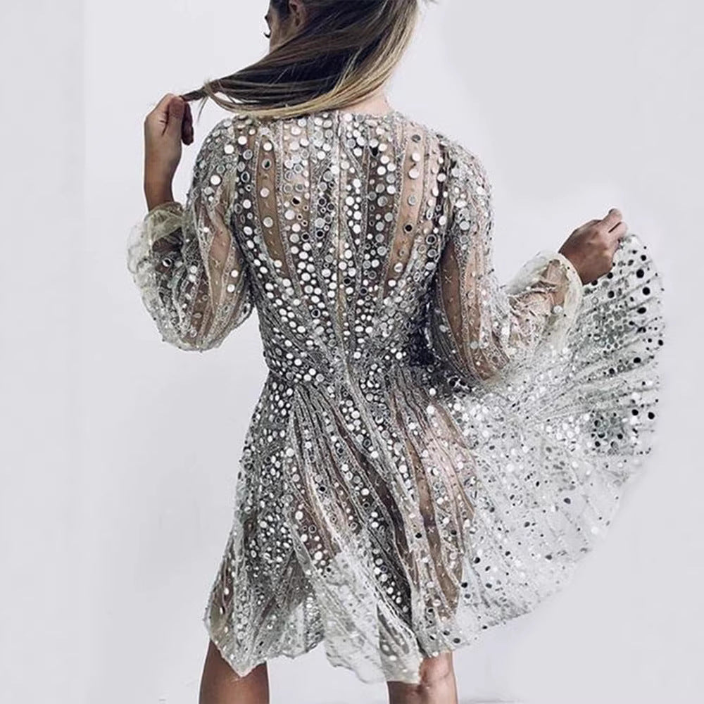 Damen Festliches Cocktailkleid mit Pailletten R&B