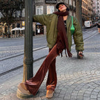 Damen Elegante Schlaghose mit hohem Bund und glattem Material R&B