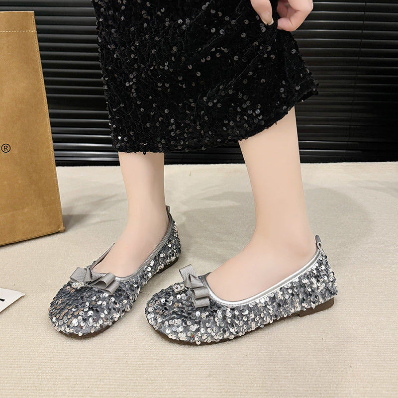 Damen Ballerinas mit Glitzer und Schleife von EB