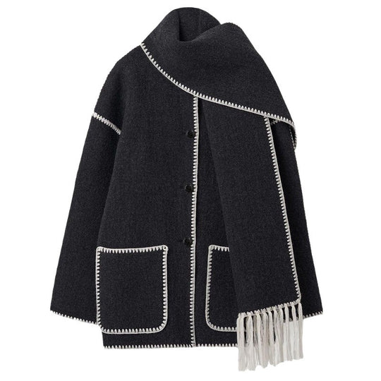 Damen Oversized Strickjacke mit Fransen und Taschen R&B