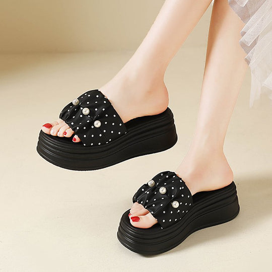 Damen elegante Plateausandalen mit Perlenschmuck R&B