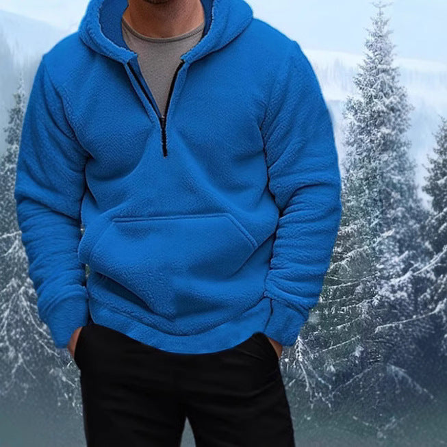 Herren Kuscheliger Fleece-Hoodie mit halblangem Reißverschluss R&B