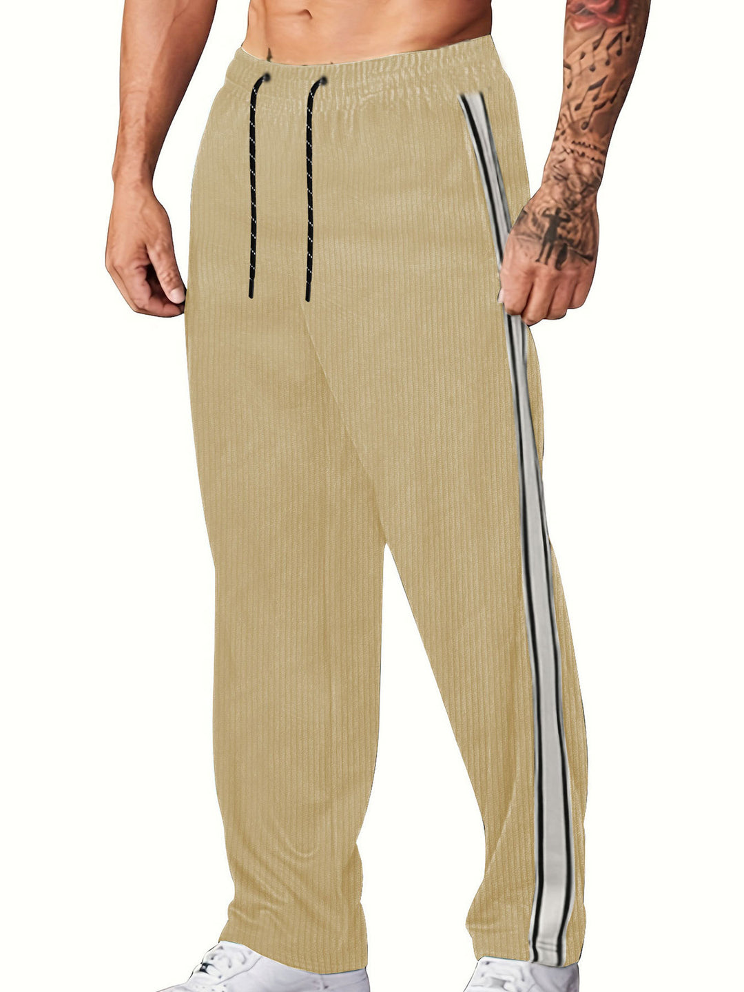 Herren nan gerippte Relax-Jogginghose mit weitem Bein, seitlicher Paspel und elastischem Kordelbund R&B