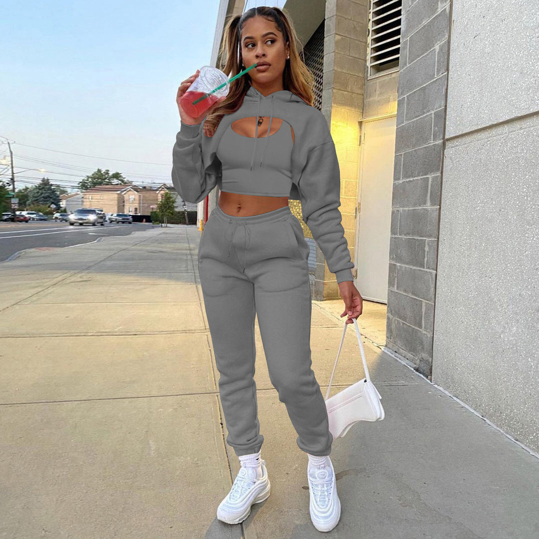 Damen Sportlicher Zweiteiler mit cropped Hoodie und bequemen Jogginghosen R&B