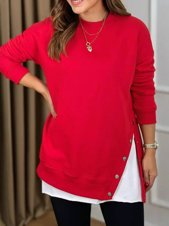 Damen Longpullover mit Modischen Druckknöpfen R&B