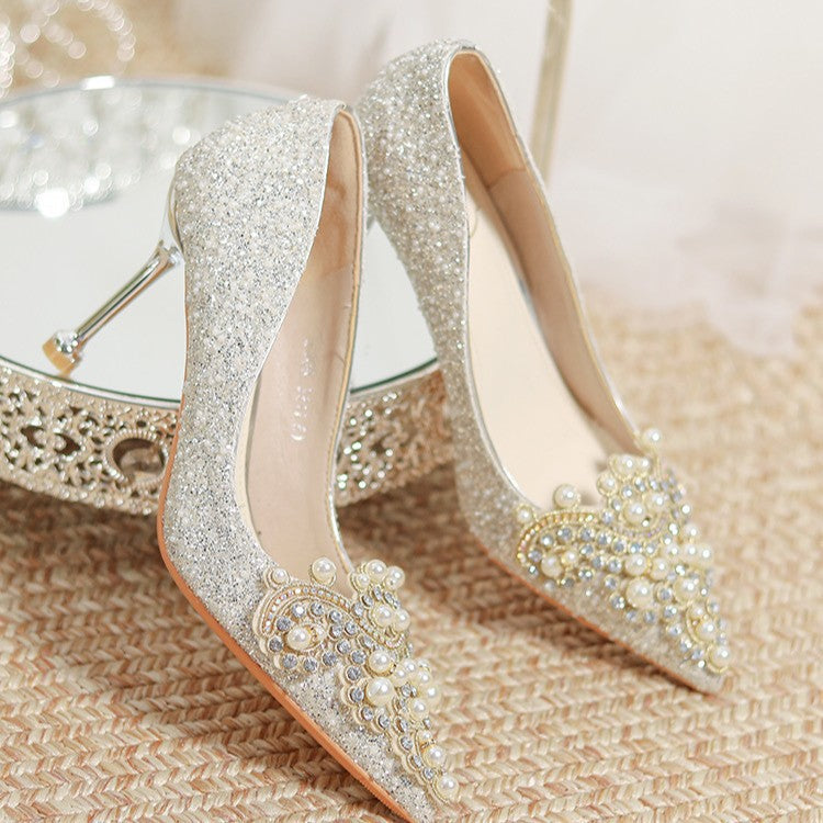 Damen Glamouröse Pumps mit strassbesetzten Perlenverzierungen R&B