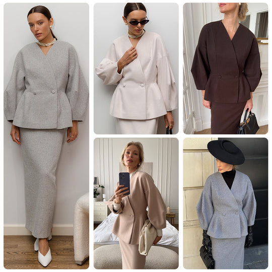 Damen Elegantes Bleistiftkleid mit schickem Blazer-Oberteil und Puffärmeln R&B