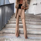 Damen eleganter und stylischer Blazer mit hoher Taille und Schlitz R&B
