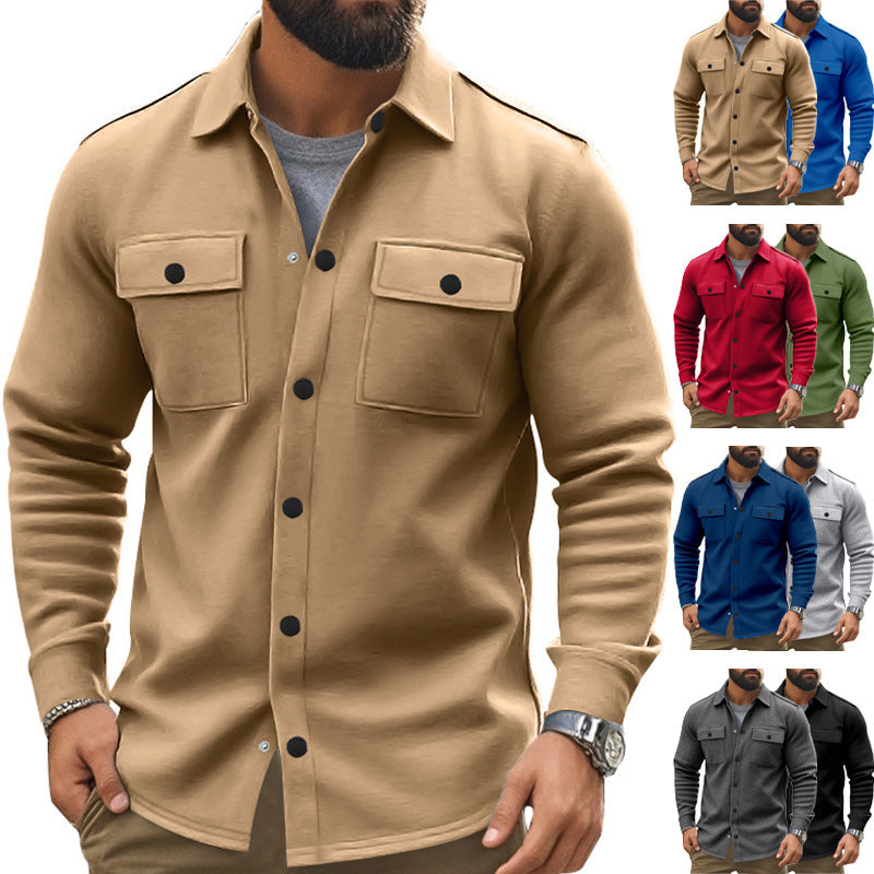 Herren nan robuste Wollfleece-Überhemdjacke mit aufgesetzten Brusttaschen und Druckknopfleiste R&B