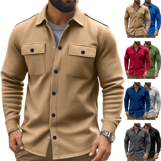 Herren nan robuste Wollfleece-Überhemdjacke mit aufgesetzten Brusttaschen und Druckknopfleiste R&B