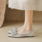 Damen Ballerinas mit funkelnden Strassapplikationen und elegantem Schleifendetail