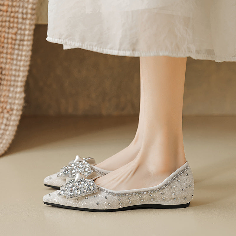 Damen Ballerinas mit funkelnden Strassapplikationen und elegantem Schleifendetail