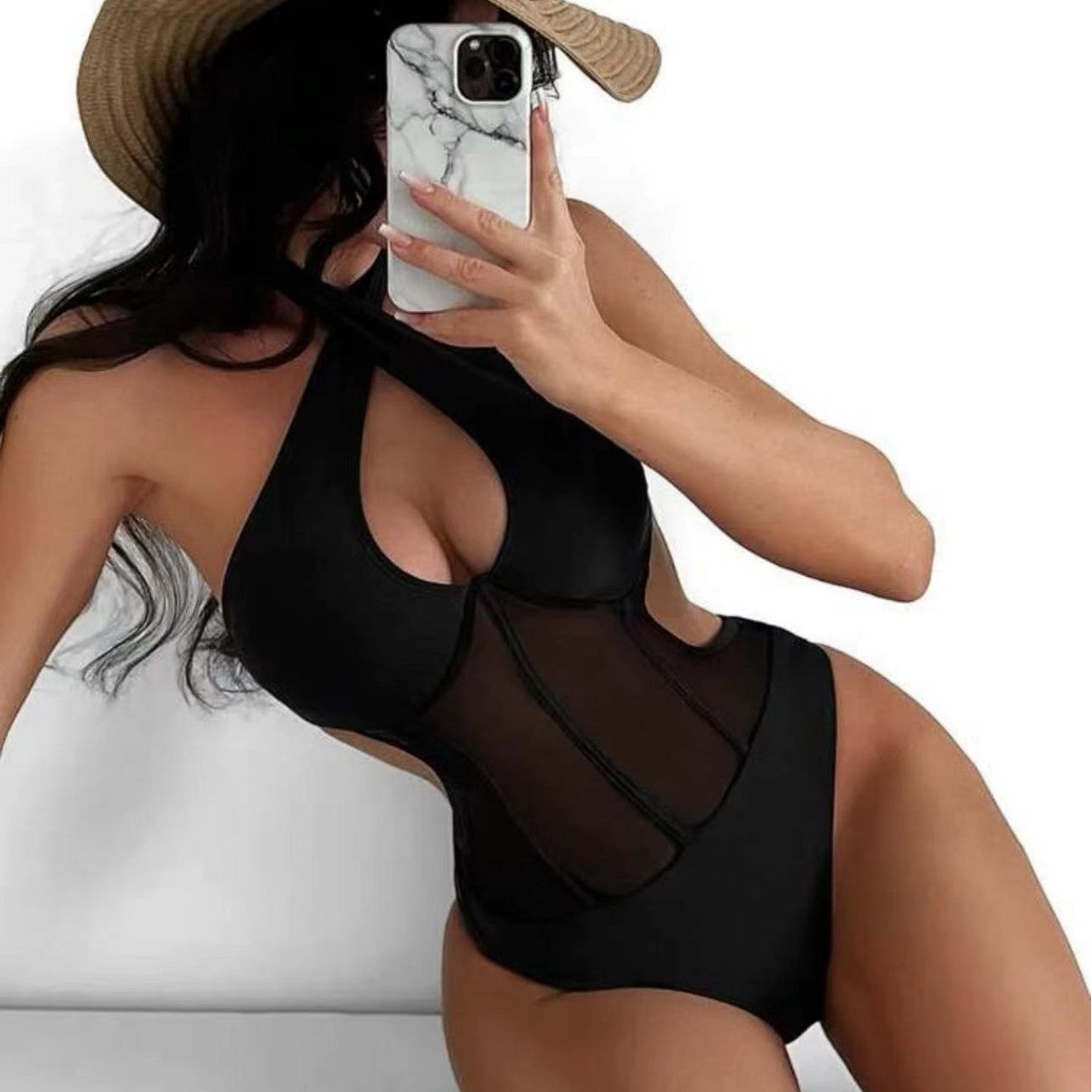 Damen Badeanzug mit transparenten Einsätzen R&B
