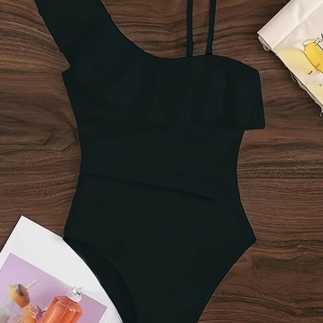 Damen Einteiler Badeanzug mit asymmetrischem Rüschendesign und eleganten Cut-Out-Details R&B