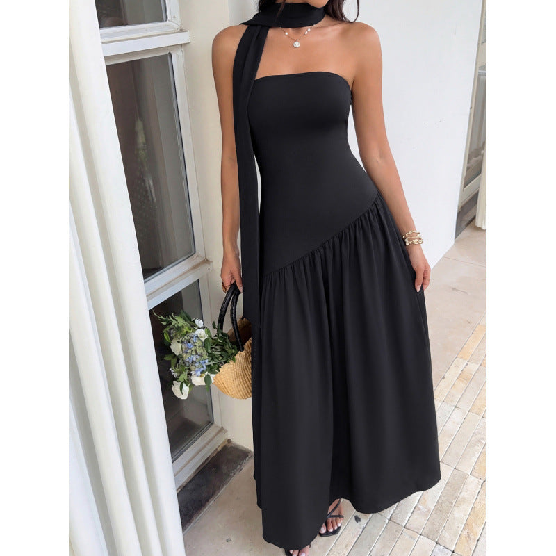 Damen Elegantes Maxikleid mit asymmetrischem Saum und schickem Trägerdesign R&B