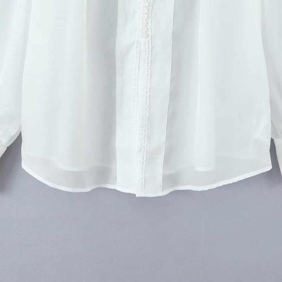Damen elegante Chiffonbluse mit raffinierten Puffärmeln und edlem Kragen R&B