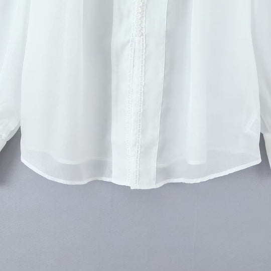 Damen elegante Chiffonbluse mit raffinierten Puffärmeln und edlem Kragen R&B