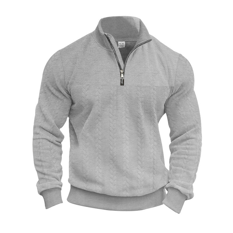 Herren Strickpullover mit halbem Reißverschluss und strukturierter Oberfläche R&B