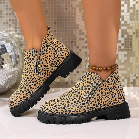 Damen Chelsea-Stiefel mit modischem Leopardenmuster und rutschfester Profilsohle R&B