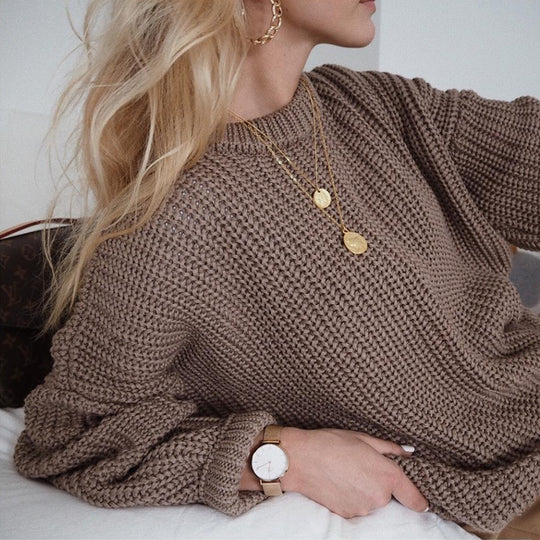 Damen Grobstrickpullover mit lässigem Schnitt und voluminösen Ärmeln R&B