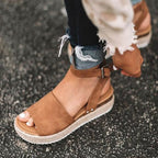 Damen Plateau-Sandalen mit verstellbarem Riemen und jute-artigem Boden R&B