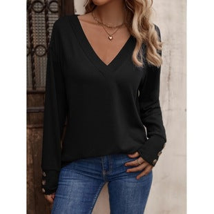 Damen V-Ausschnitt Pullover mit Knopfdetails R&B
