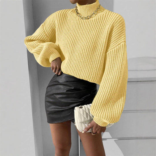 Damen weicher Strickpullover mit hohem Kragen R&B