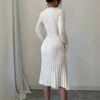 Damen strickendes Kleid mit asymmetrischem Saum und langen Ärmeln R&B