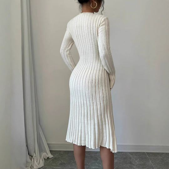 Damen strickendes Kleid mit asymmetrischem Saum und langen Ärmeln R&B