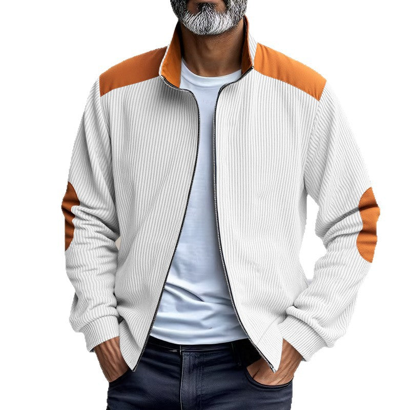 Herren Sportliche Zip-Jacke mit Rippenstruktur und Kontrastärmel R&B