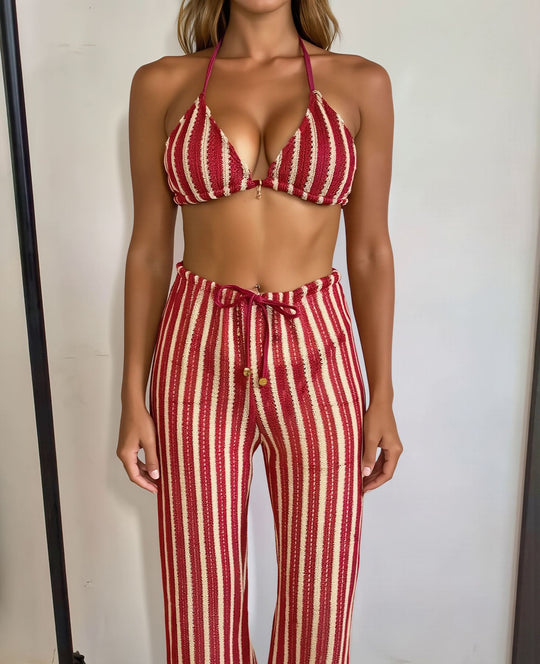 Damen Bikini-Set mit gestreiftem Oberteil und lässigen Hosen R&B