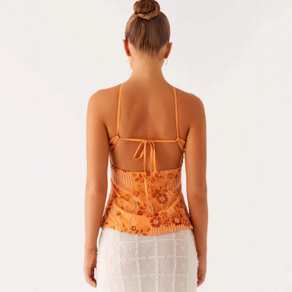 Damen Glitzerndes Bustier-Oberteil mit floralem Design und funkelnden Applikationen R&B