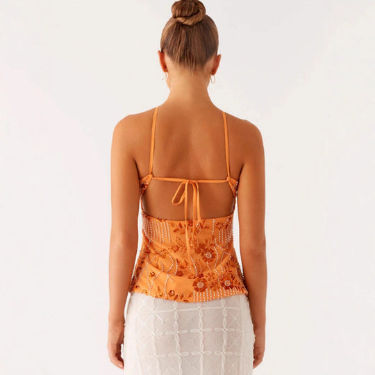 Damen Glitzerndes Bustier-Oberteil mit floralem Design und funkelnden Applikationen R&B
