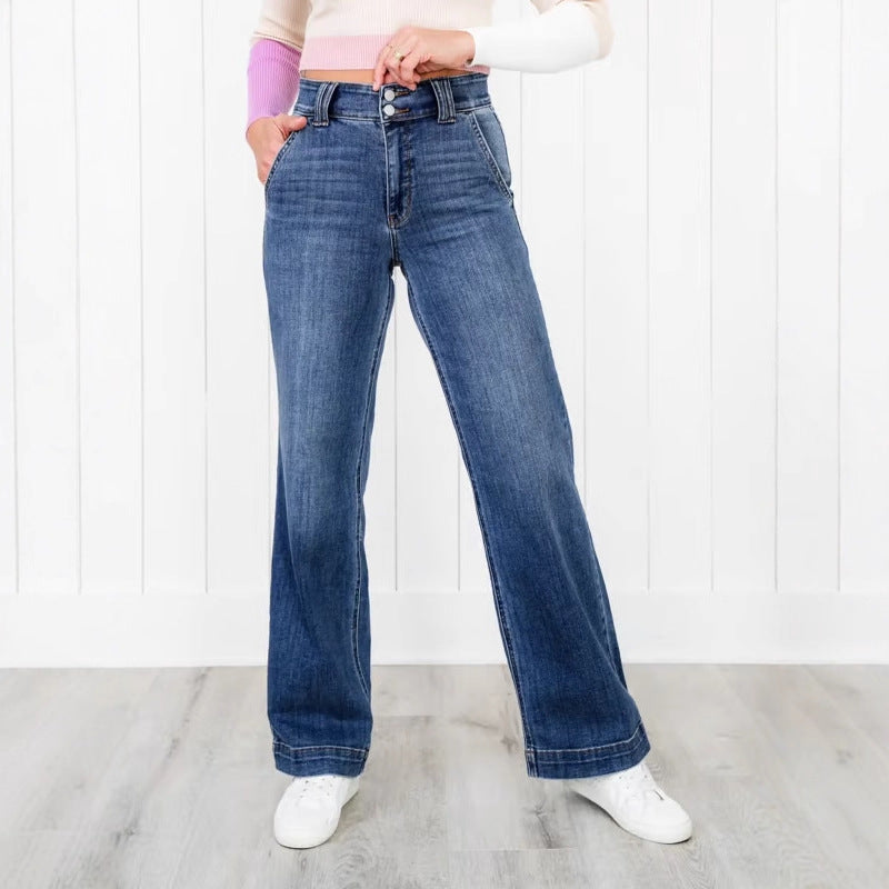 Damen Weit geschnittene Hochbundjeans mit modernen Waschungen R&B