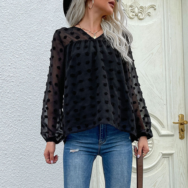 Damen Bluse mit transparentem Strukturdesign und Rüschendetails R&B