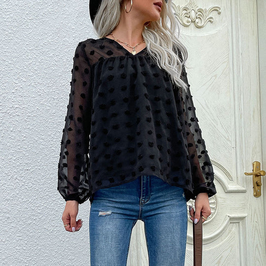 Damen Bluse mit transparentem Strukturdesign und Rüschendetails R&B