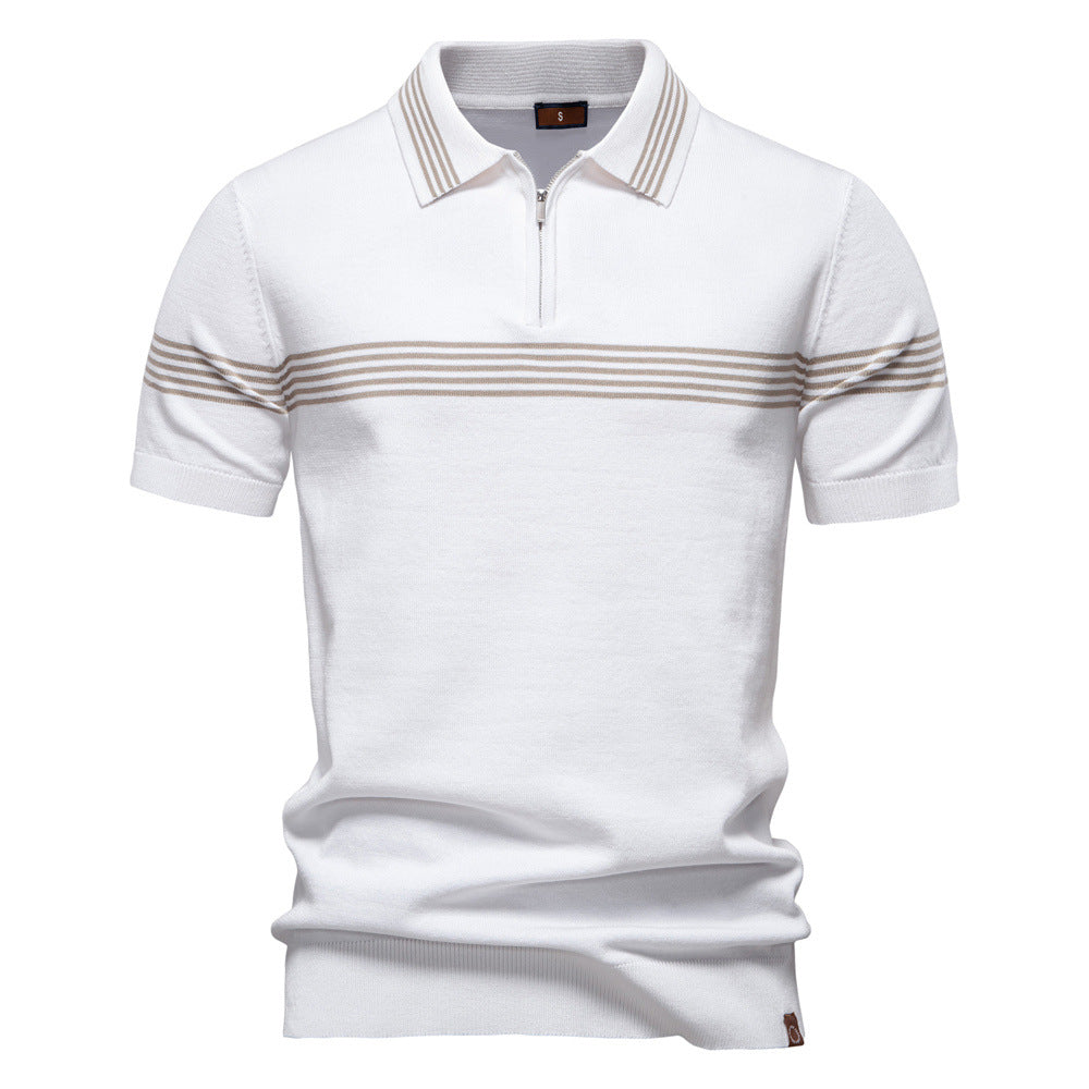 Herren Polo-Shirt mit elegantem Reißverschluss und sportlichem Streifenmuster