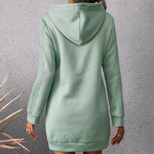 Damen lässiges Sweatkleid mit Kapuze und praktischen Taschen R&B