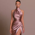 Damen Elegantes Abendkleid mit hochgeschlossenem Kragen und seitlichem Schlitz