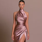 Damen Elegantes Abendkleid mit hochgeschlossenem Kragen und seitlichem Schlitz