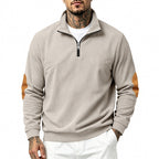 Herren nan Halbzip-Sweatshirt mit Stehkragen, feiner Waffelstruktur und Lederoptik-Ellenbogenpatchs R&B
