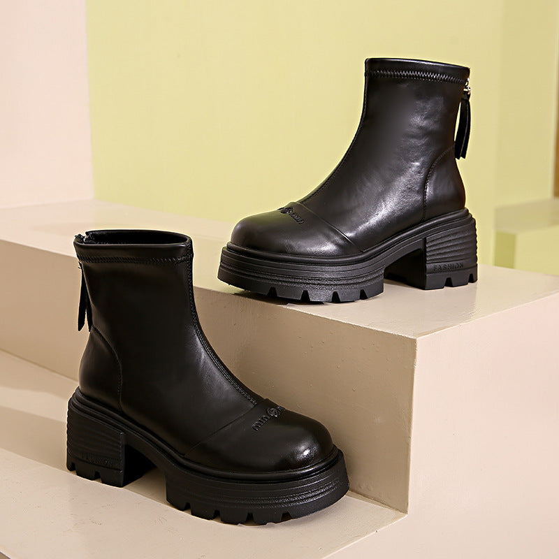 Damen Stiefeletten mit robustem Blockabsatz und modernem Reißverschluss R&B