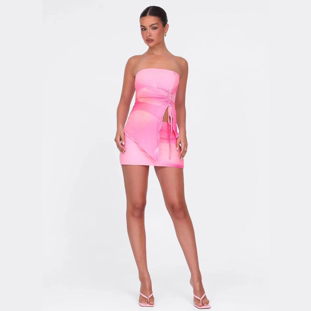 Damen Mini-Kleid mit asymmetrischem Schnitt und Raffungsdetails R&B