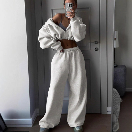 Damen Cropped Hoodie und lässige Sweatpants mit elastischem Bund R&B