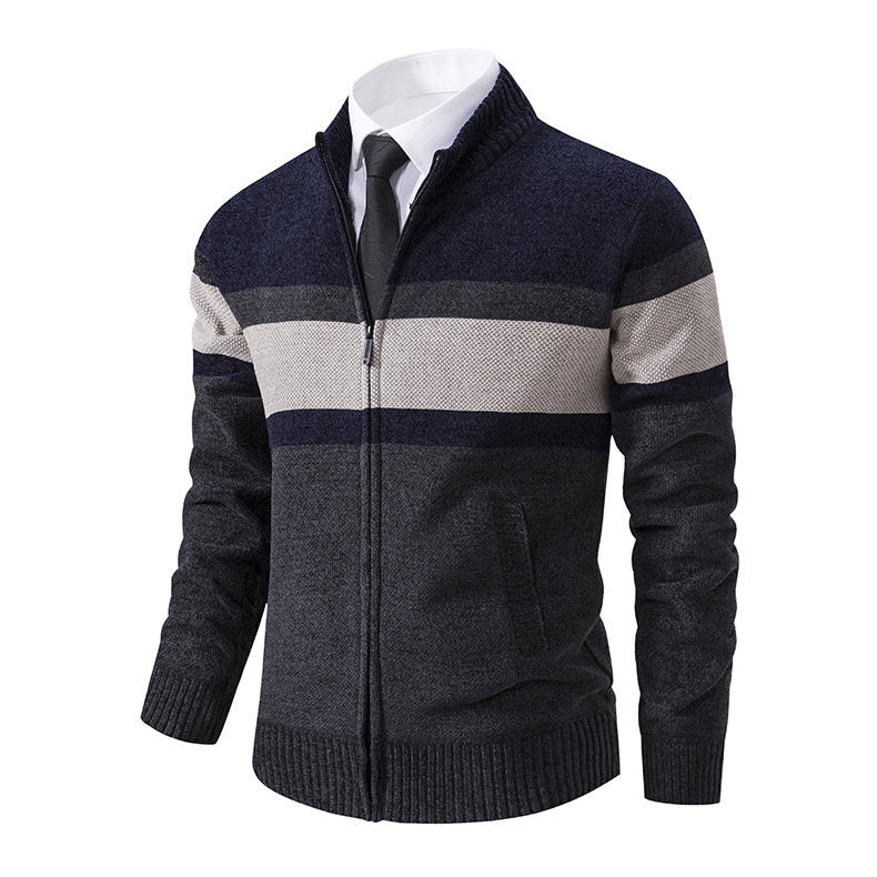 Herren moderne Strickjacke mit hohem Kragen und durchgehendem Reißverschluss R&B